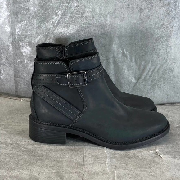 Clarks Shoes Clarks Collection Womens Dark Black Leather Maye Strap Ankle Boots Sz 8 Poshmark